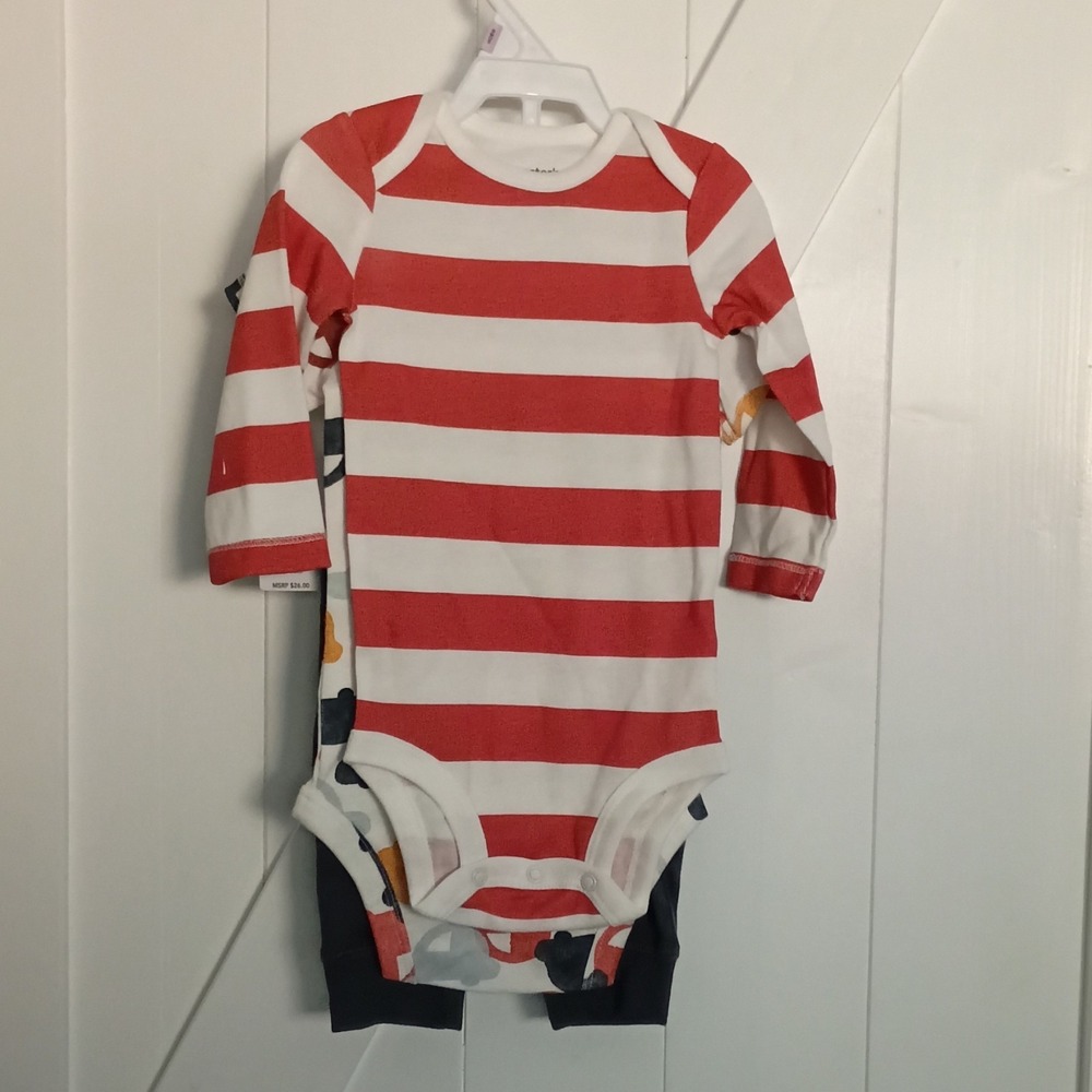 Carter's‎ 9M Striped Car Print 3 Piece Outfit Set Bodysuit Pants Cotton